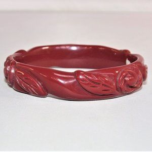 Vintage Carved Burgundy Acrylic Bangle